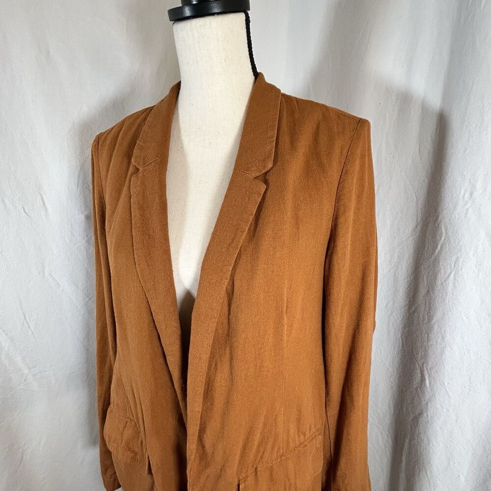 Old Navy Linen Blazer Womens Med Burnt Orange Open Front Lightweight Jacket - Picture 4 of 12